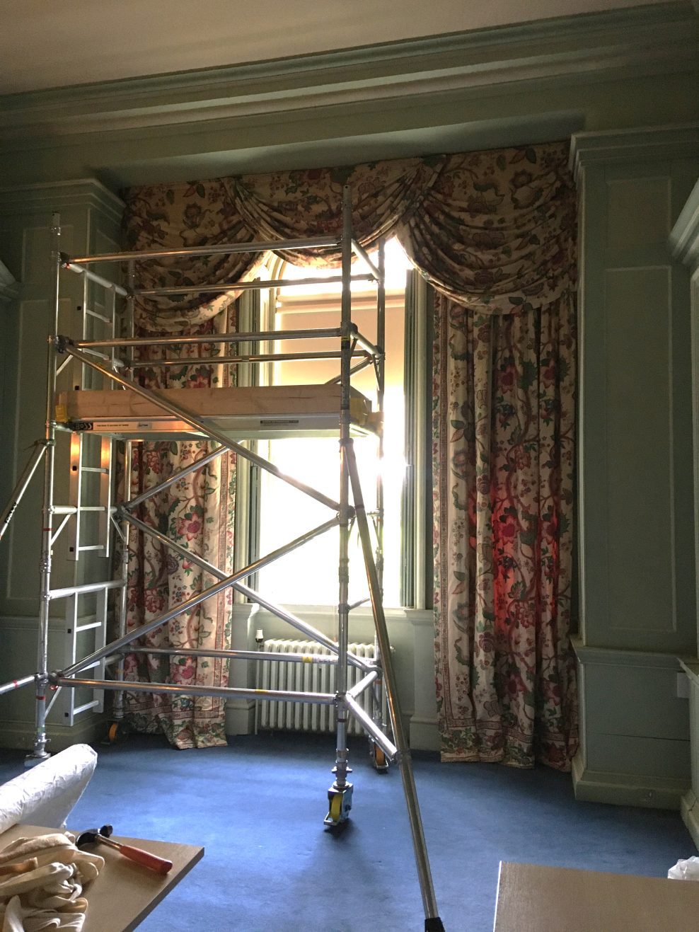 Conservation of the study curtains. Mottisfont. National Trust Property.